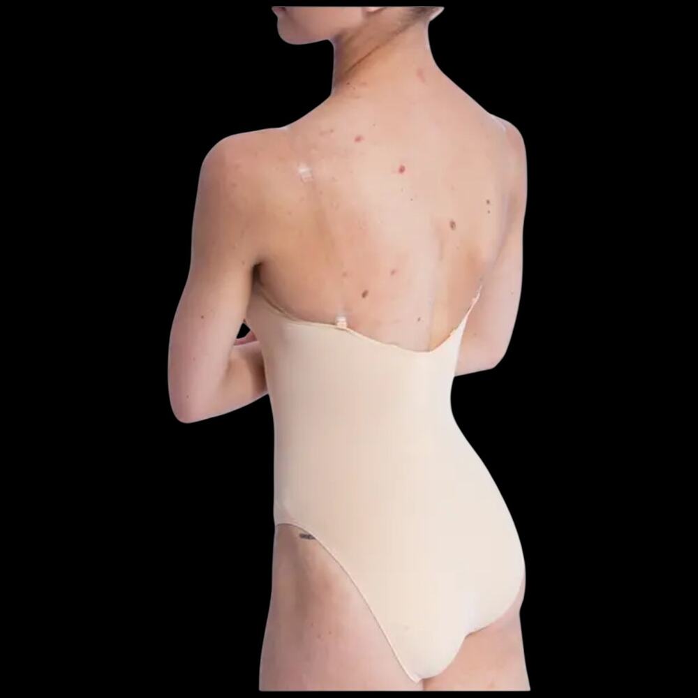 NWOT Capezio Nude Camisole-Style Leotard with Clear Transition Straps Sz Medium - Picture 3 of 8